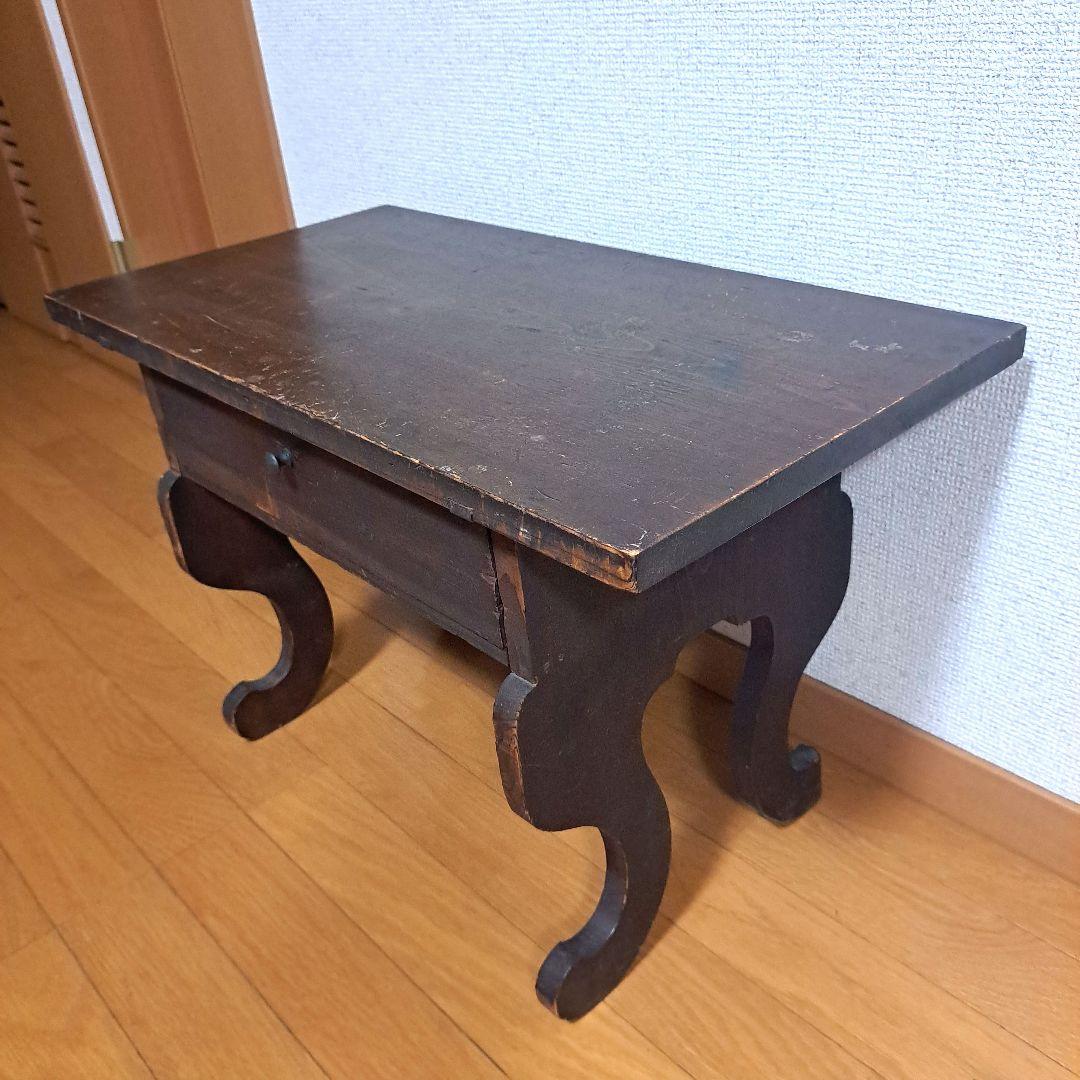 木製文机 ダークブラウン 引き出し付き