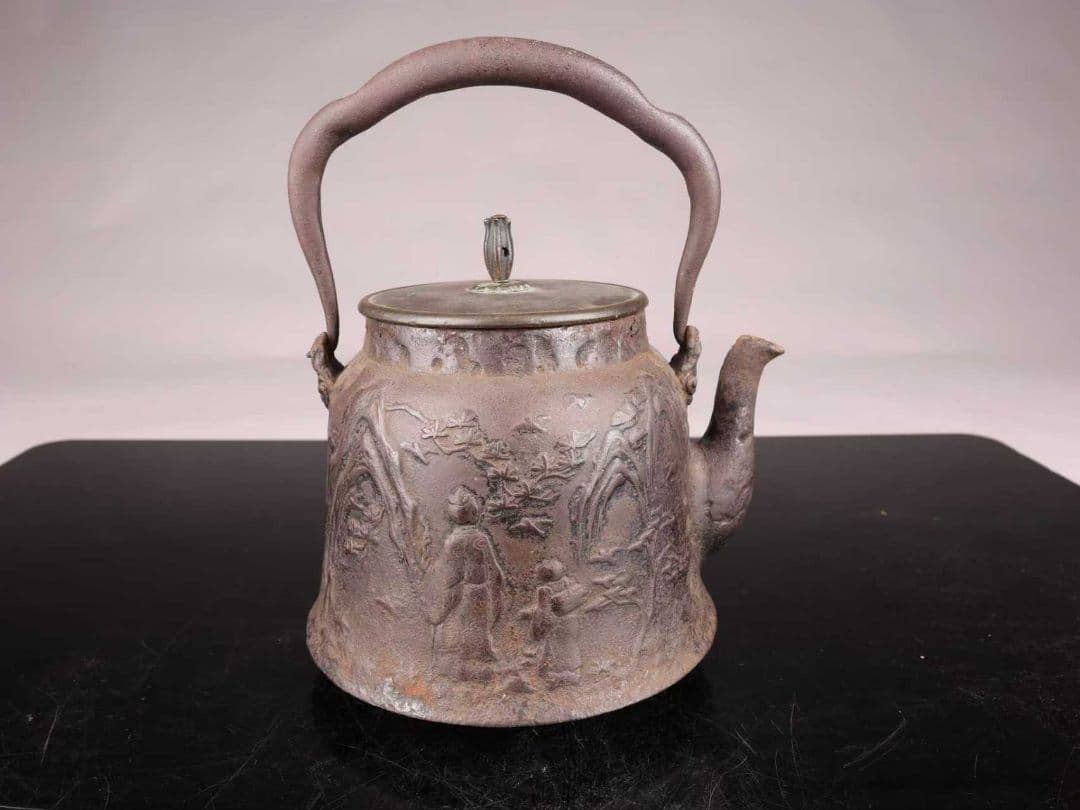 A1056鉄瓶 光龍堂 山水風景人物図 湯沸 重量1526g 1000ml