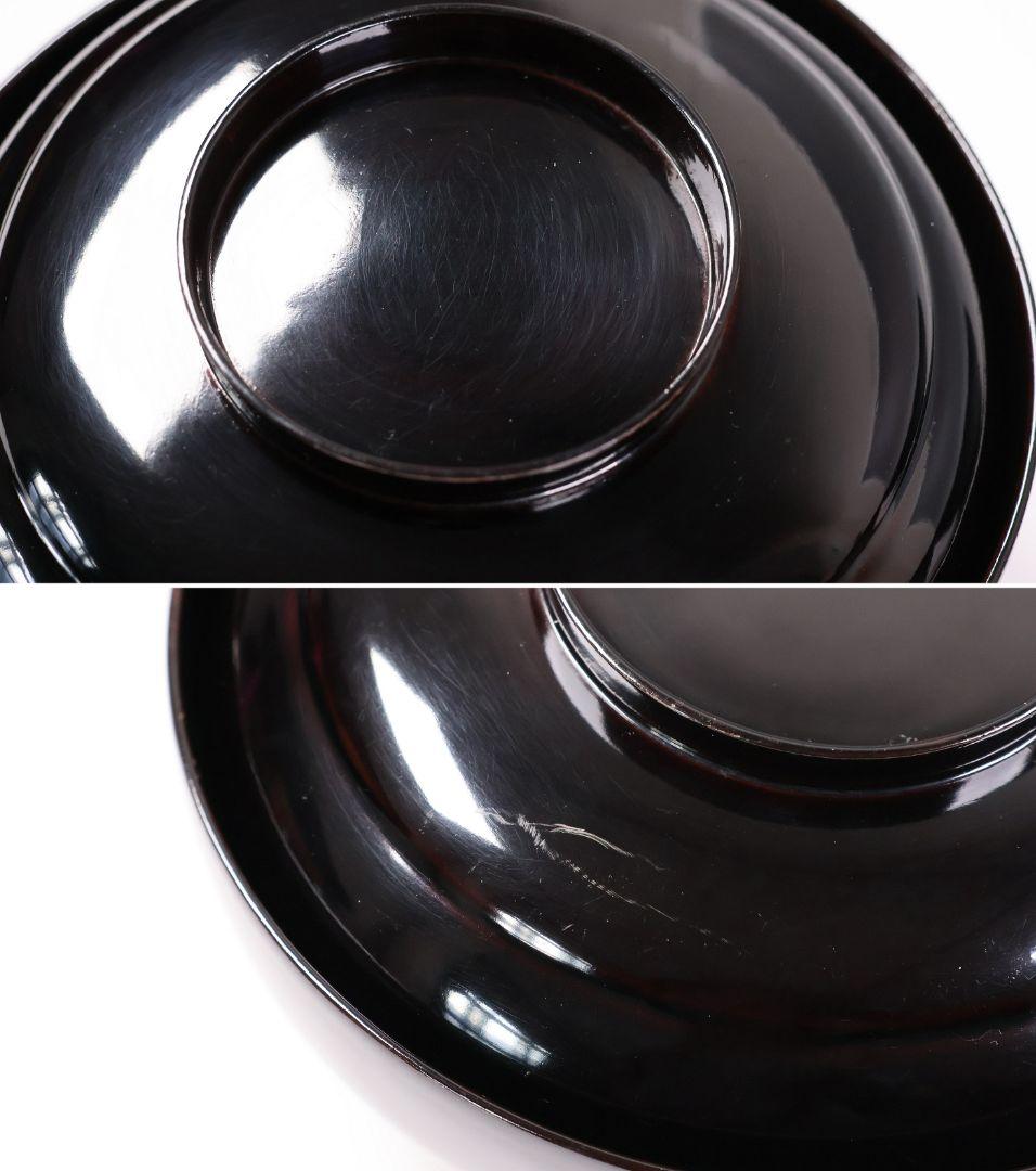 【CM414】輪島塗 松竹梅 金蒔絵 木瓜形 黒塗椀 三客 天然木漆塗 漆器