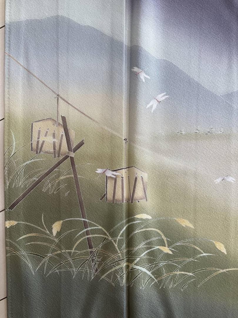 び*ご様 ■E3935■未使用品■正絹縮緬■落款　蜻蛉と雀柄　袷　訪問着■丈16
