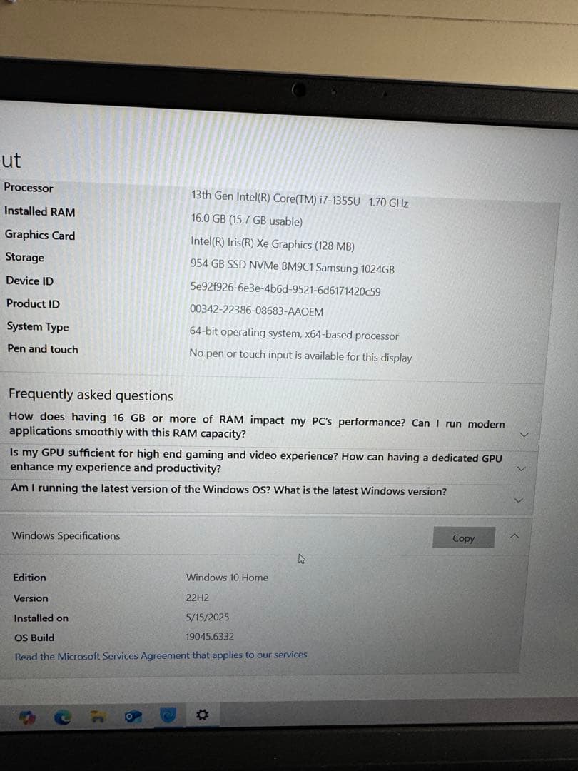 Windowsノート本体 DELL Intel Core i7 16GB RAM 512GB SSD