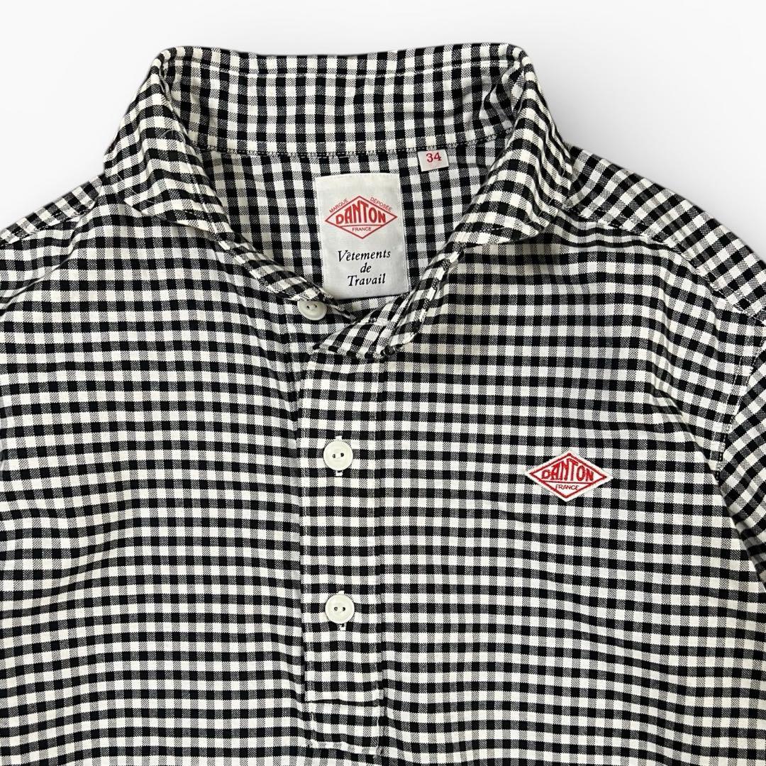 専用です極美品✨DANTONギンガムチェック プルオーバーシャツ 丸襟 長袖34