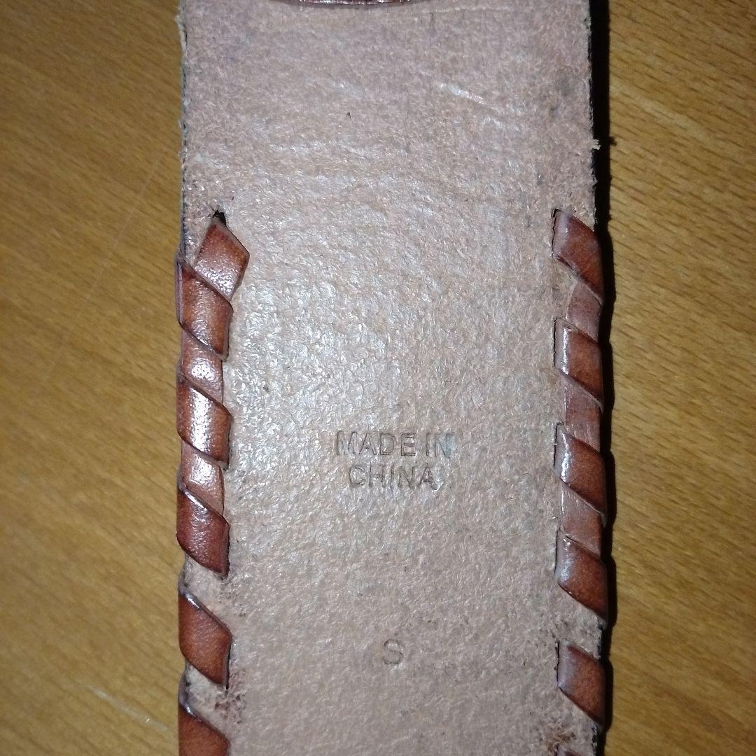 ラルフローレン　ベルト　S　ブラウン　本革　型押し　総柄　幅広　バックル金色