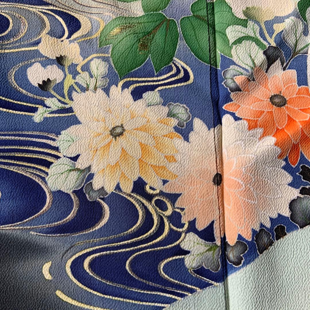 アンティーク振袖花に鶴ヴィンテージ正絹