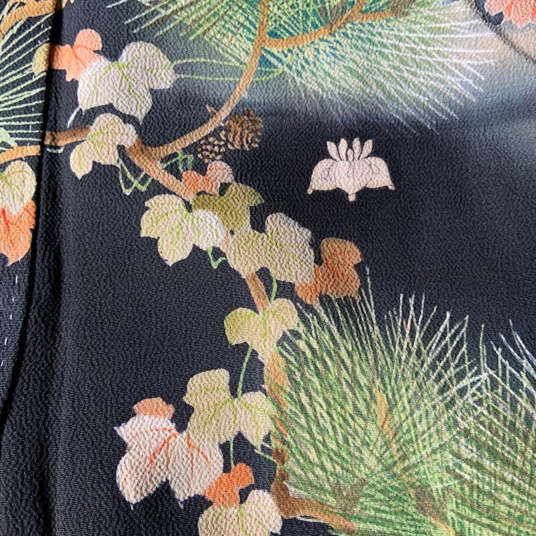 アンティーク振袖花に鶴ヴィンテージ正絹