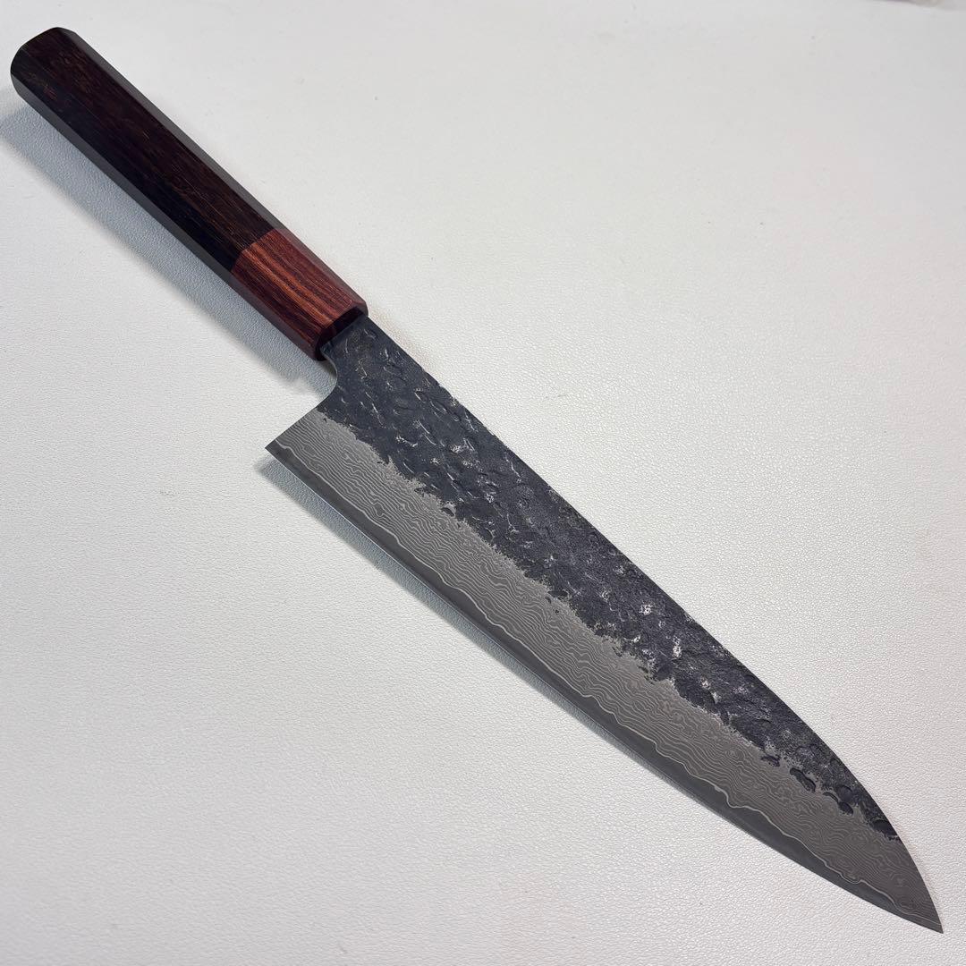 【鞘付け】黒打ちダマスカス和牛刀八角柄 和包丁　シェフナイフ 210mm 牛刀