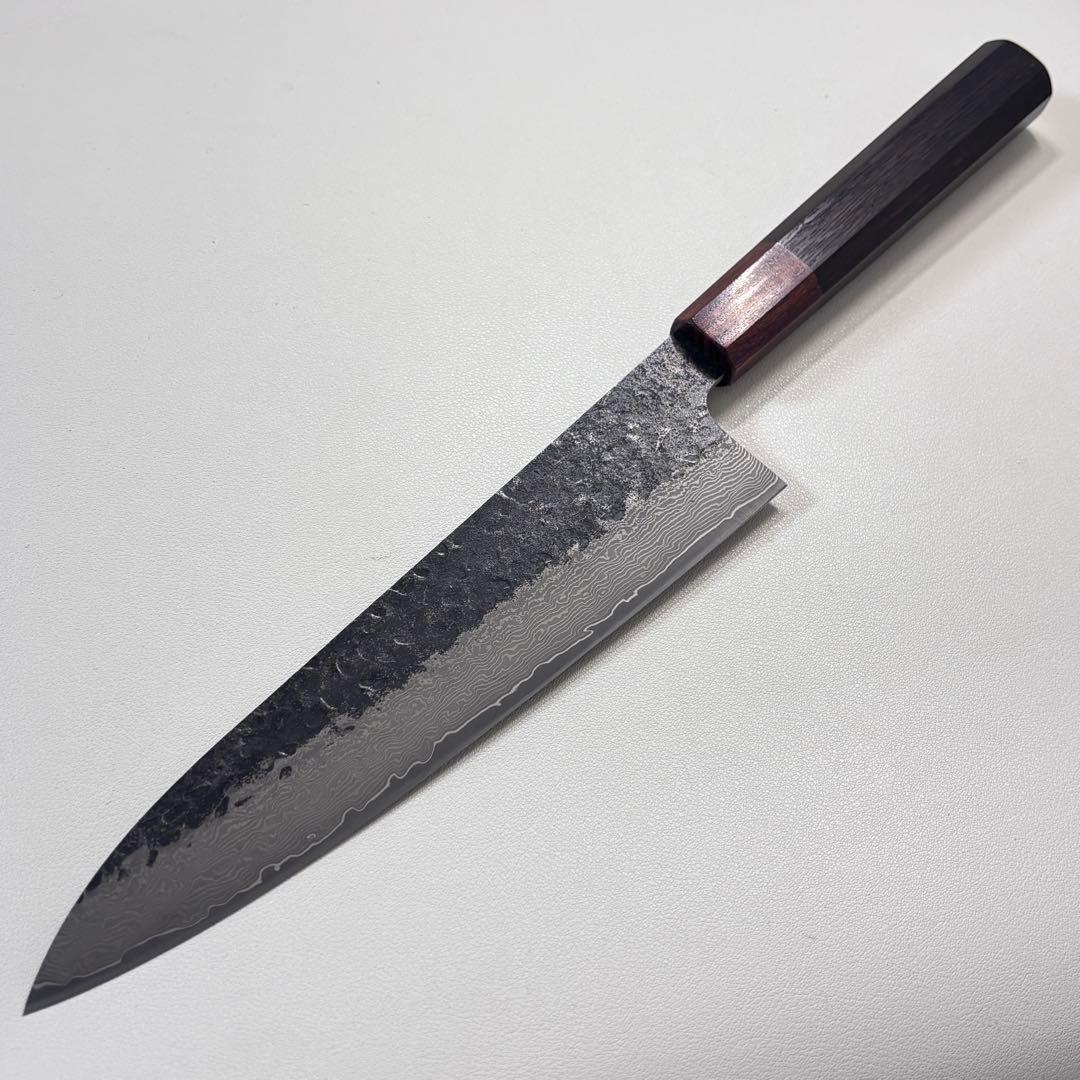【鞘付け】黒打ちダマスカス和牛刀八角柄 和包丁　シェフナイフ 210mm 牛刀