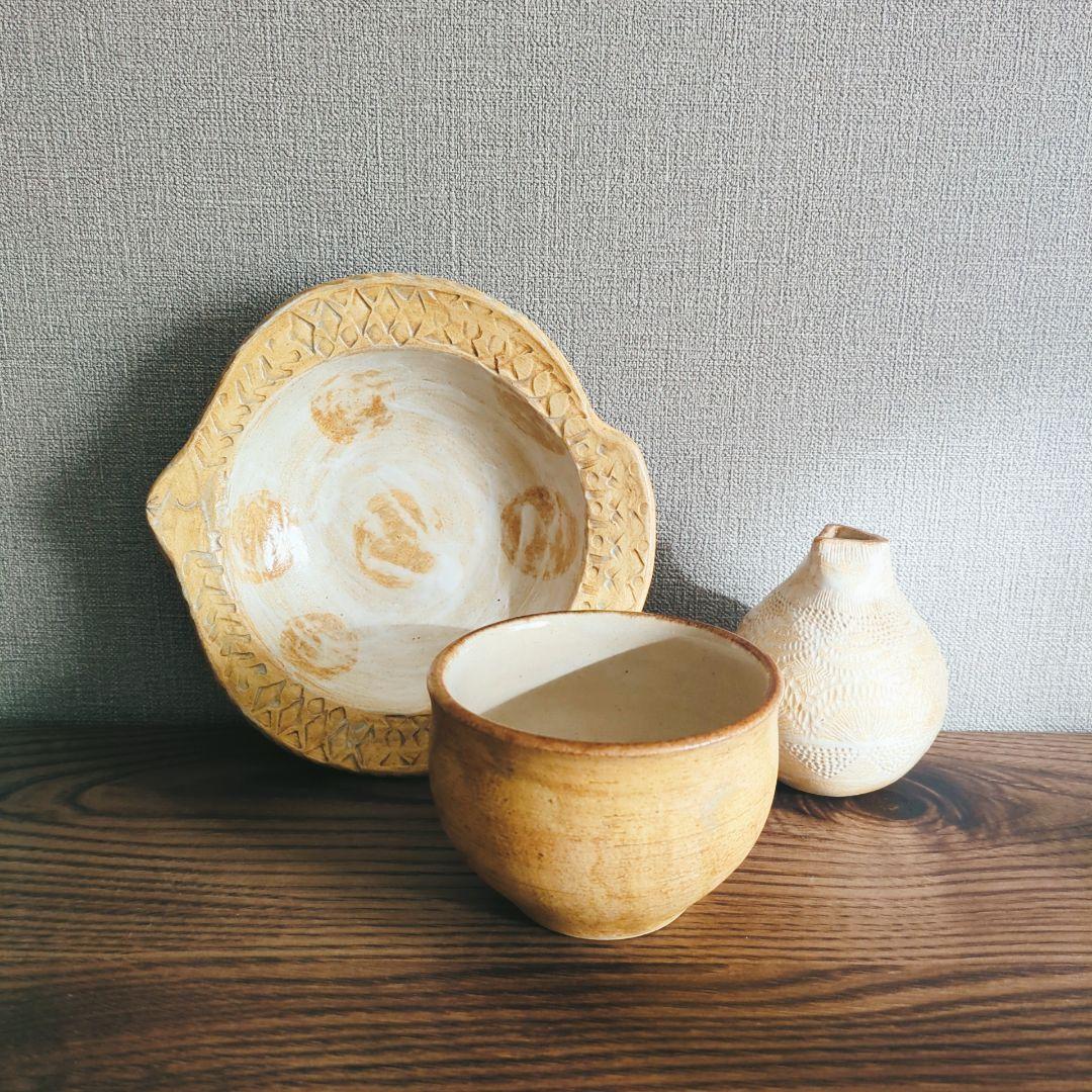 新品 工房いろはさんのお皿と花器3点セット② やちむん 作家もの 工房イロハ