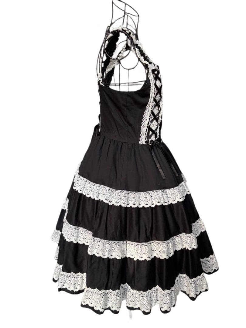 【ほぼ未使用】BABY ミルフィーユジャンパースカート 黒×オフ白