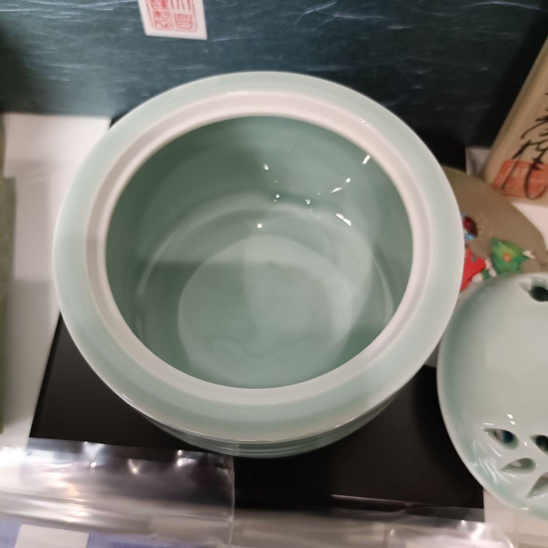 未使用級 鍋島焼 青磁 香炉 大秀作 共箱 沈香 香木セット 香道 茶道
