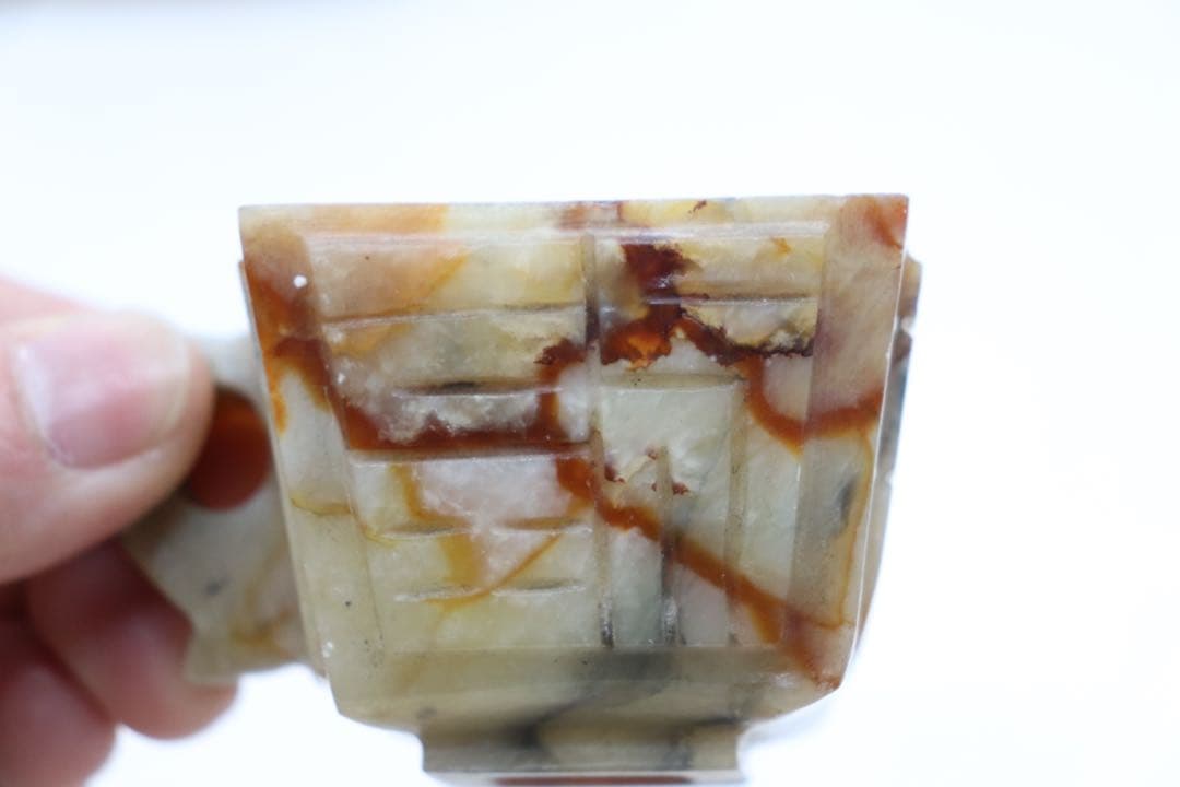 中国　玉製　耳杯　木箱付　送料込み250324