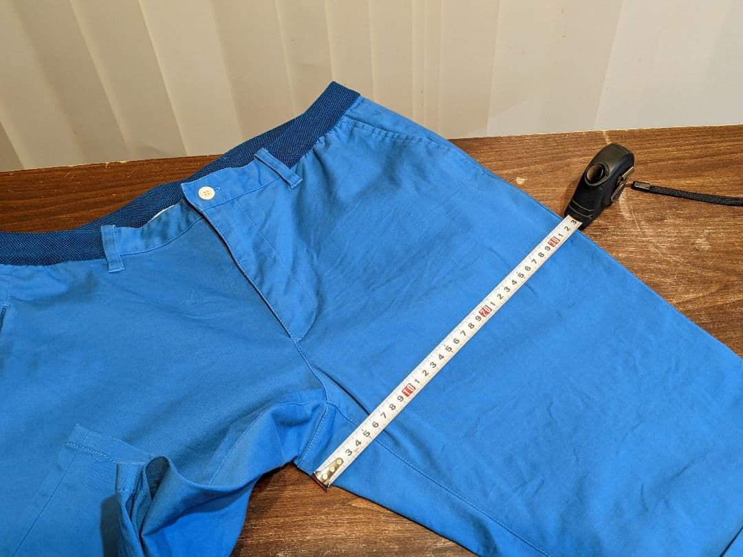 ビームス　ゴルフ　ロングパンツ　ベルトデザイン　ウエストゴム　ストレッチ　青