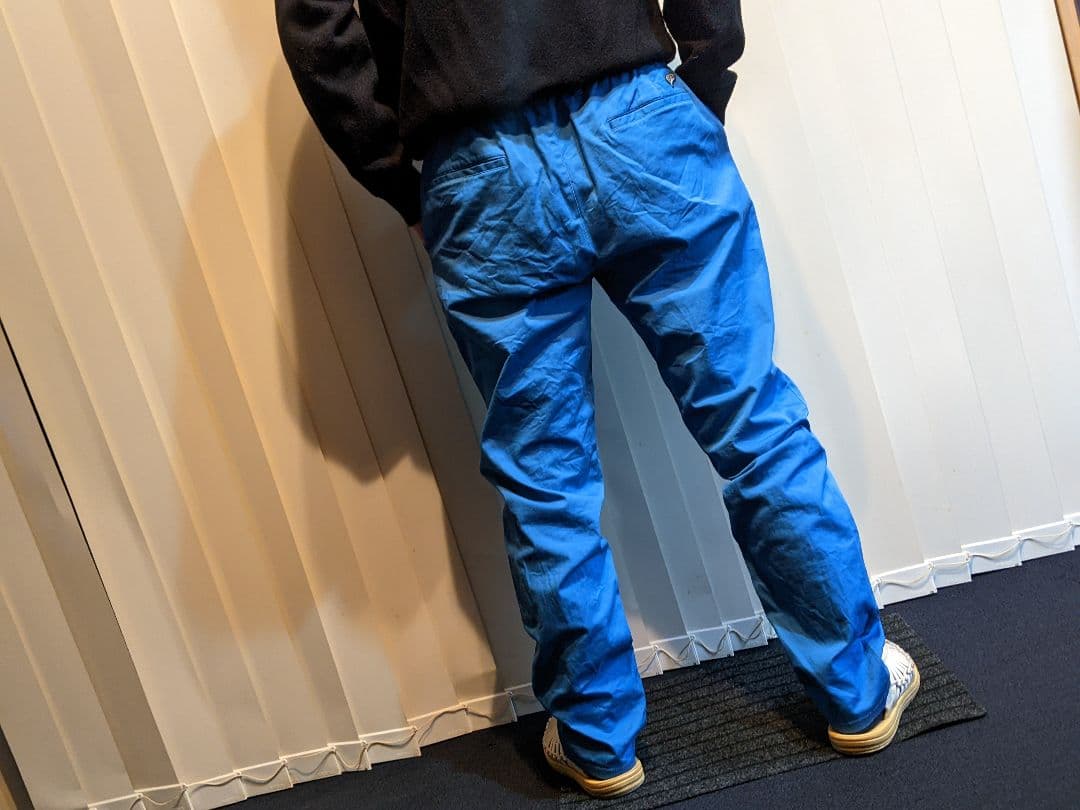 ビームス　ゴルフ　ロングパンツ　ベルトデザイン　ウエストゴム　ストレッチ　青