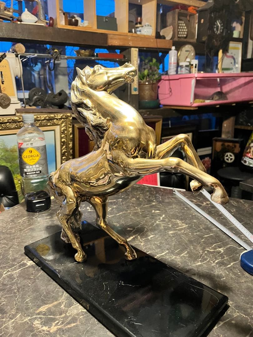 馬 馬の置物 跳馬 シルバーホース 銀色の馬 跳馬 体長40 高さ35