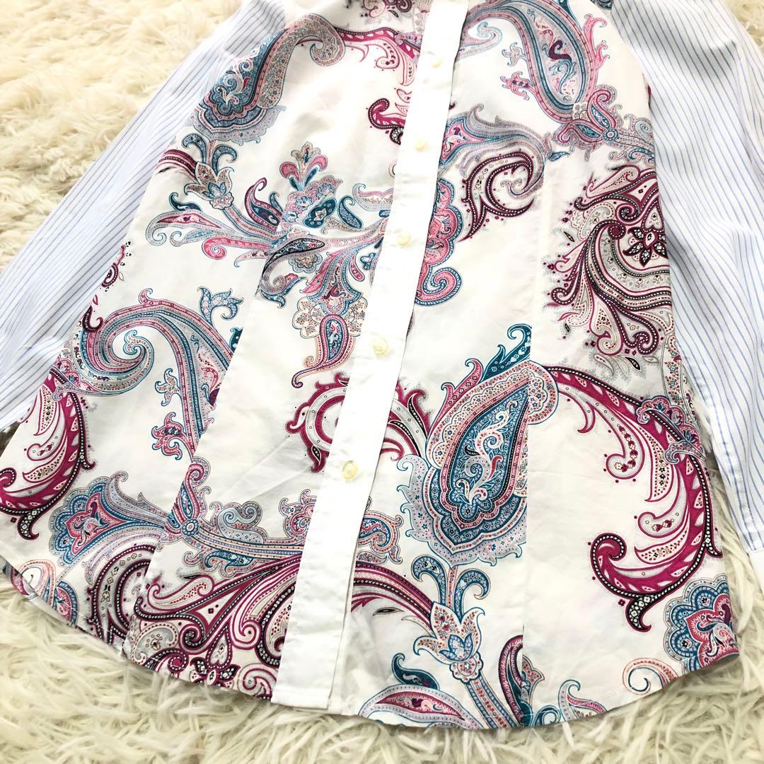 ETRO【38】エトロ　ペイズリー柄ブラウス　コットン混シャツ　ストライプ