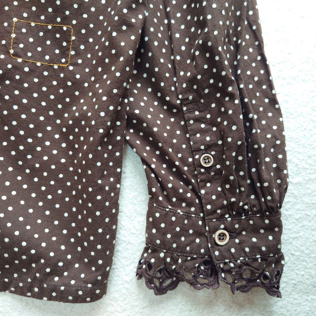 【あたりアリ】45R タペットドットプリントのカットワークフリルブラウス