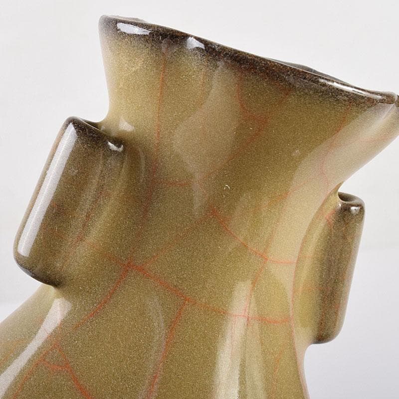 中国　哥窯　青磁　金絲鉄線　氷裂文双耳瓶　C　6910