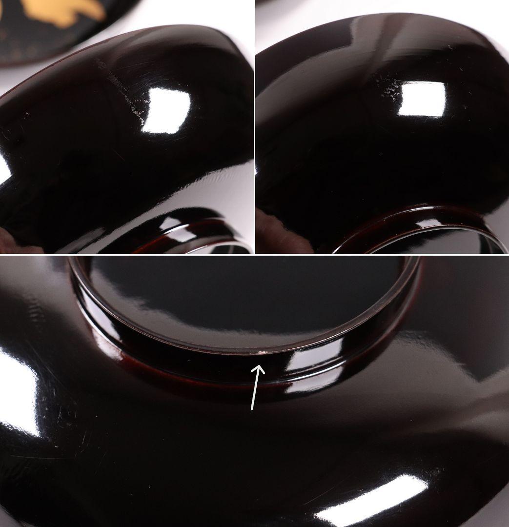 CL64 加賀蒔絵 月に雁 金蒔絵 黒塗煮物椀 五客 木製漆器 梨地 鳥 芦