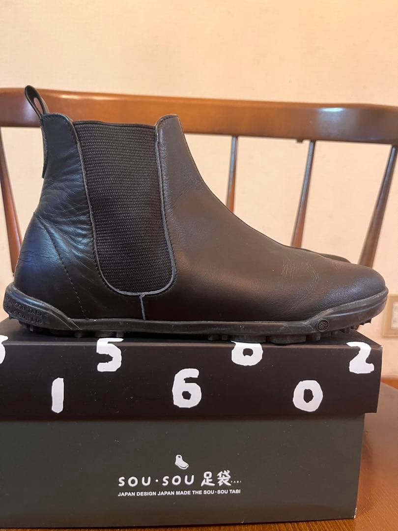 黒 レザー サイドゴアブーツ