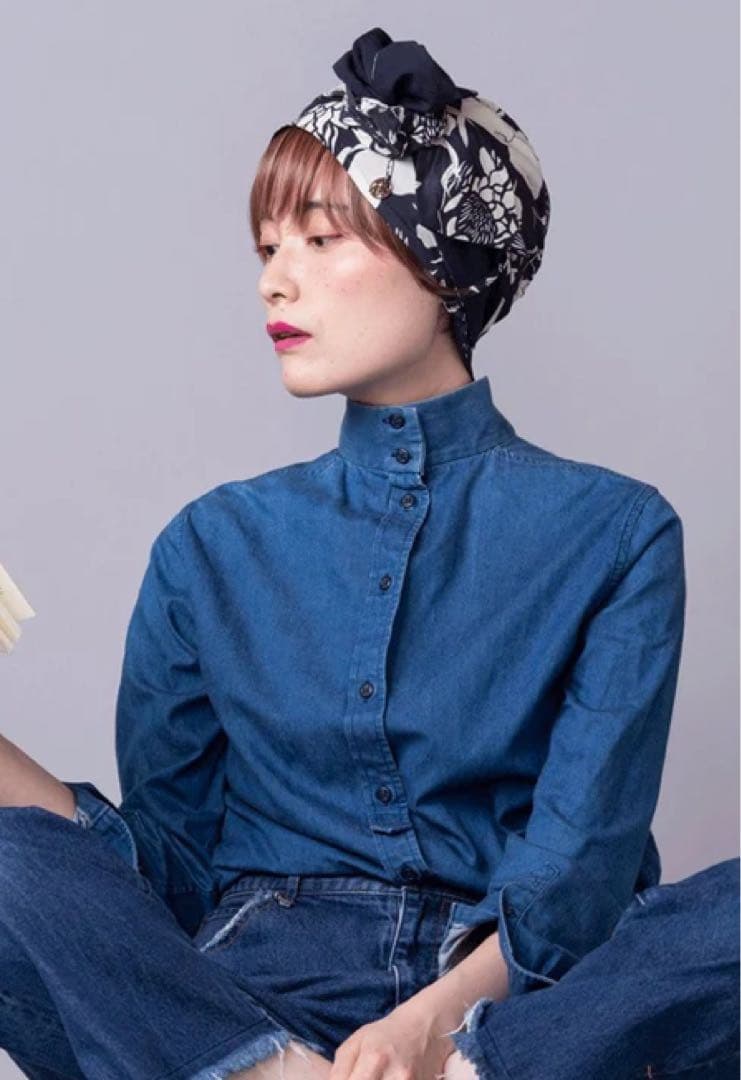 BARENスカーフハット /ボタニカルネイビー/前髪ウィッグ付き