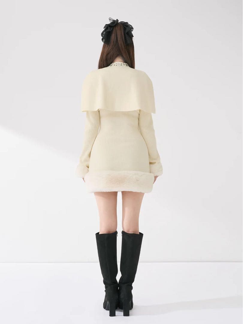 ダーリッチ Darich ビジューケープニットミニワンピース ホワイト FL