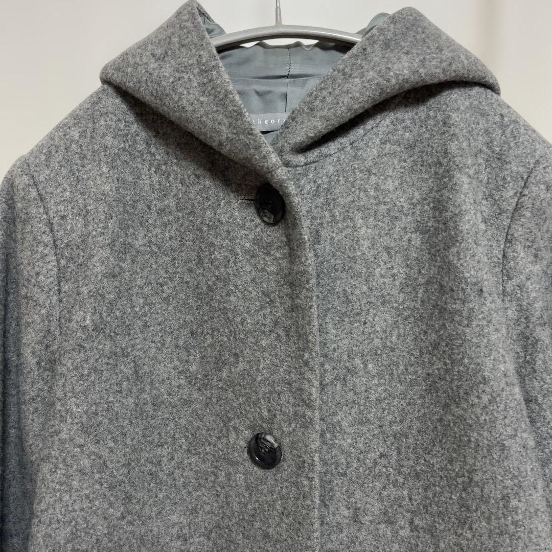 theory luxe フード付きグレーコート ウール100% 美品
