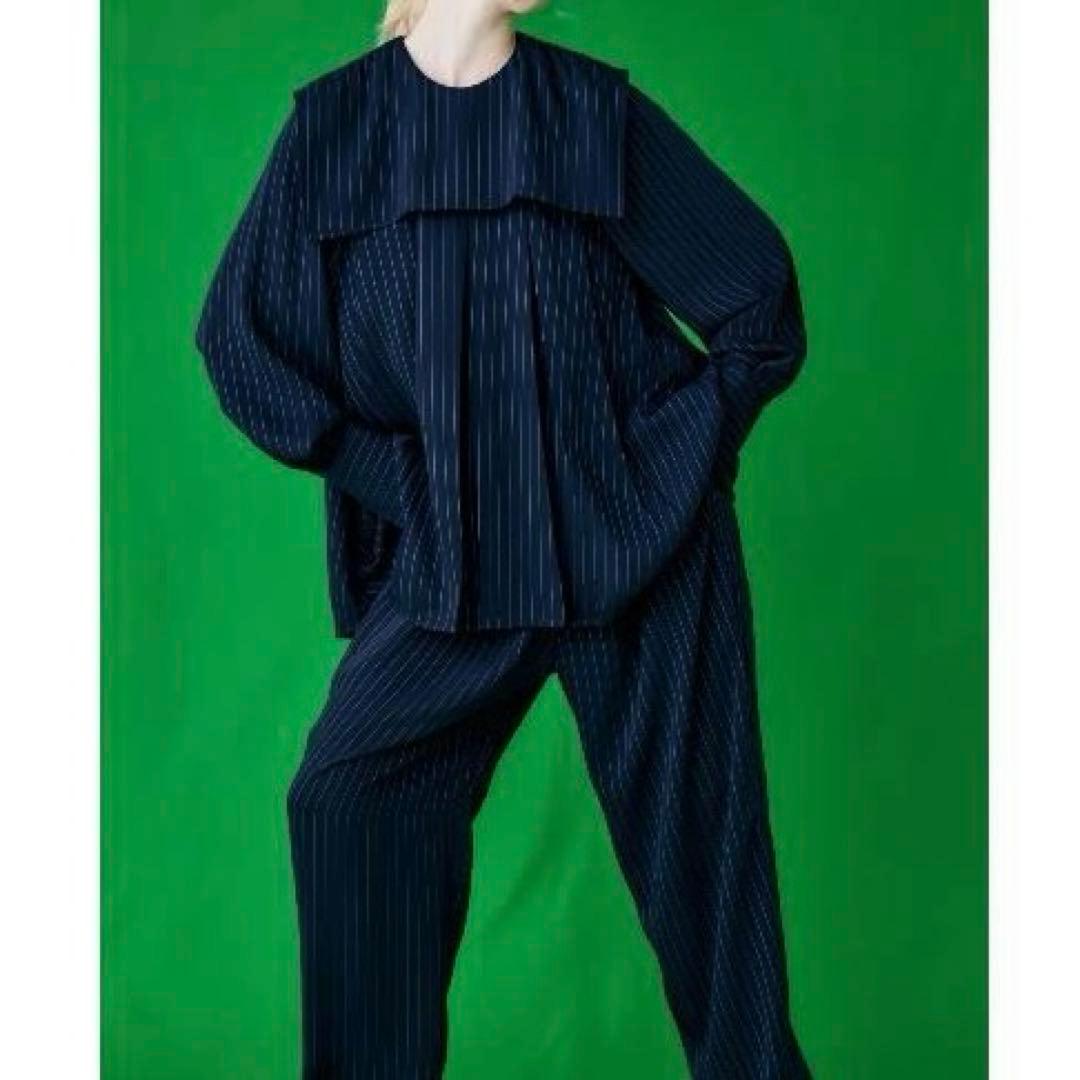 【極美品✨】24SS エンフォルド PE ピン ストライプ プリーツ シャツ 紺