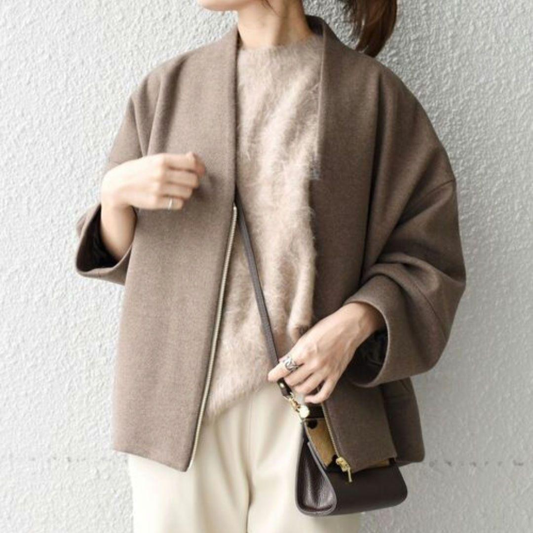 シップス　ウール混　ジップアップブルゾン　ブラウン 洗える