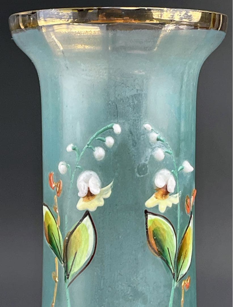 【希少】ボヘミアグラス ２２．５㎝ エナメル盛 スズラン紋 花瓶 一輪挿し