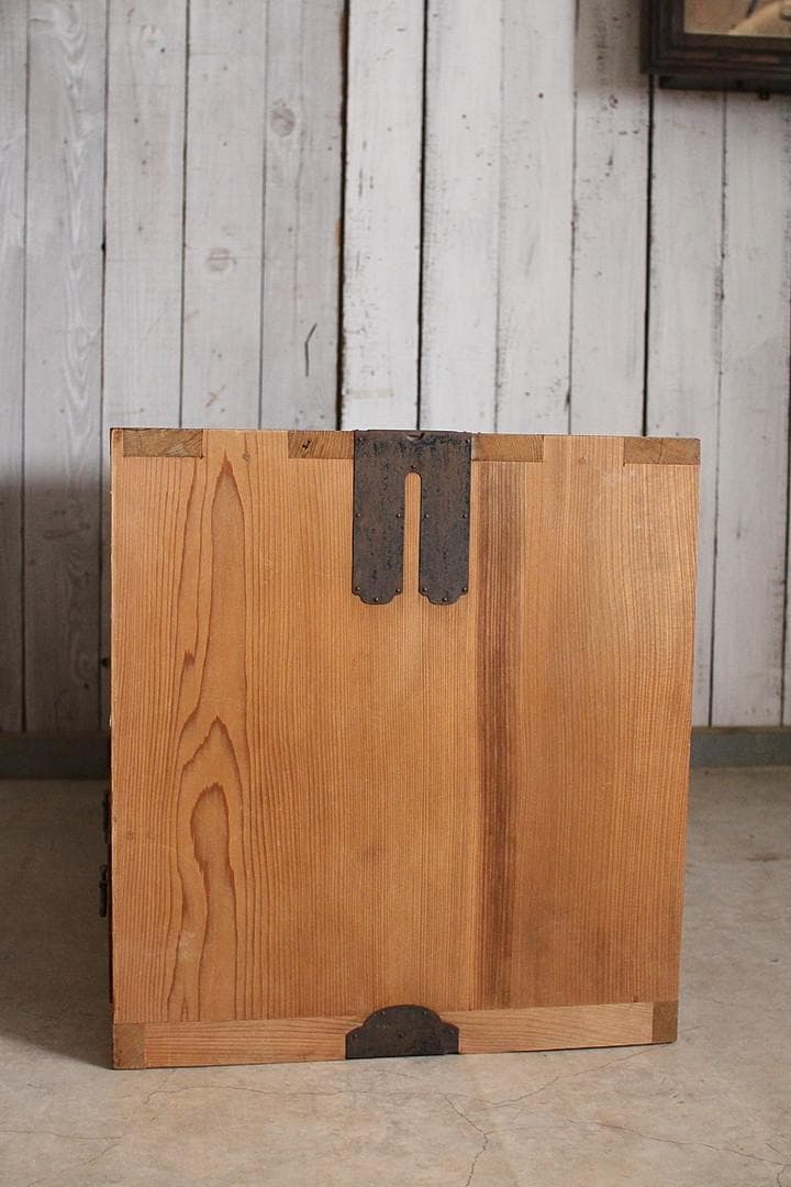 味のある古いガラス戸棚×木製小引き出し3杯　食器棚　収納　古家具　古民家