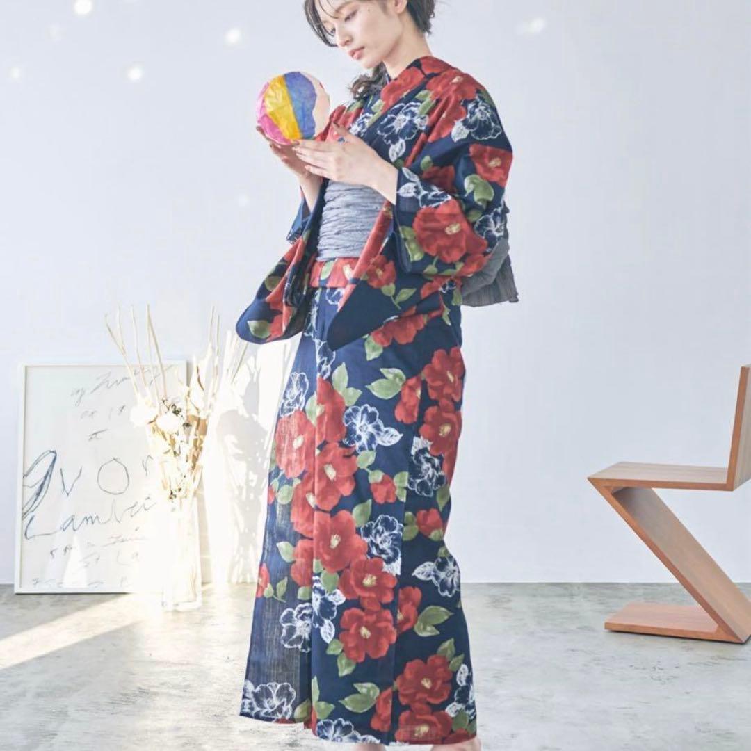 浴衣　セット　ネイビー　レッド　花柄　キャバ　ディータ　Dita