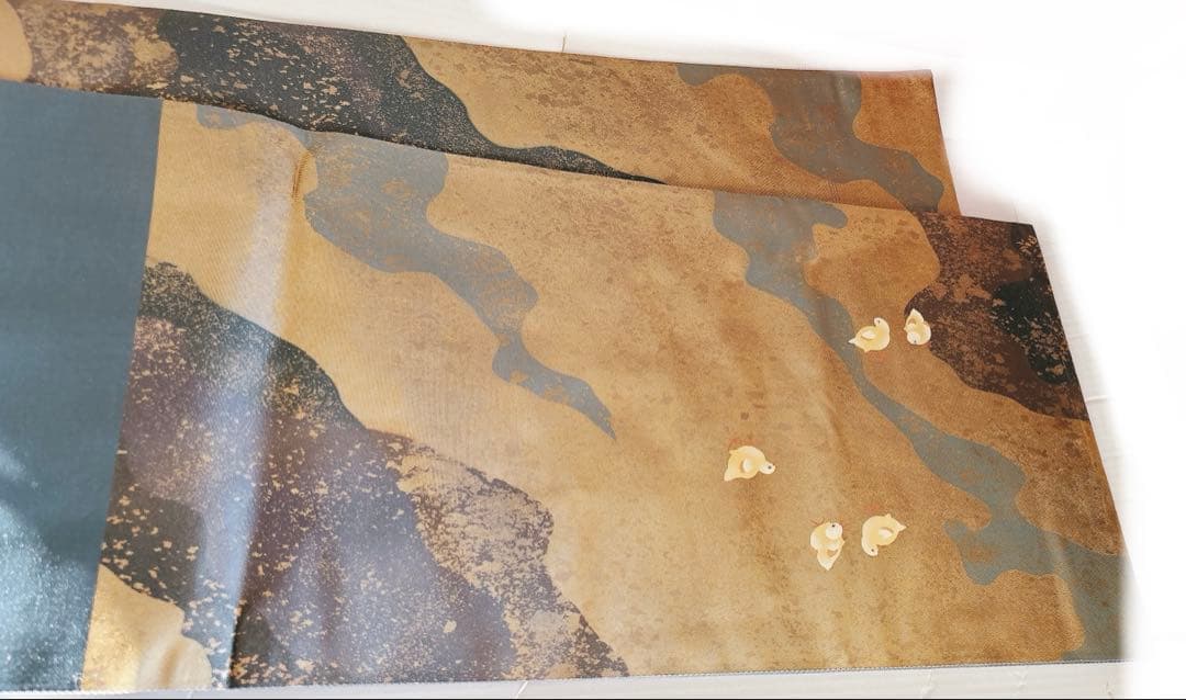 手描きの鶏ニワトリとひよこが可愛い箔の袋帯　六通　グレー灰色金箔銀箔