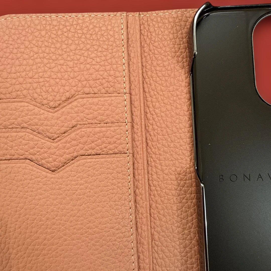 BONAVENTURA グレージュ×コーラル 手帳型ケース ボナベンチュラ