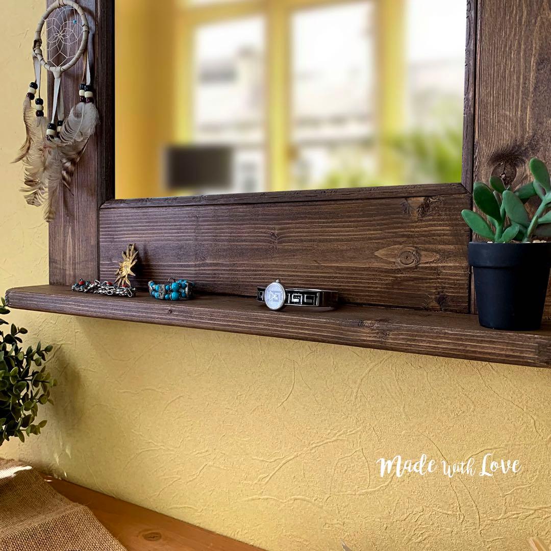 壁掛け【木製ウォールミラー】アンティーク風/0717