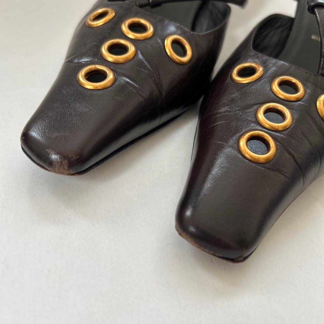 ヴィンテージ PRADA プラダ ミュール 37 24cm位 ハトメ ゴールド