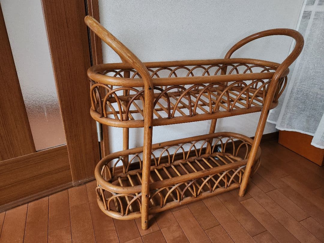 昭和レトロラタンフラワーラック飾り棚花台古民家ヴィンテージアンティーク籐棚