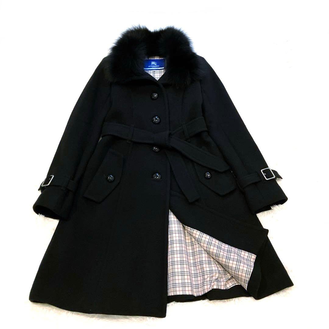美品　バーバリープルーレーベル　アンゴラ3way ファー付コート　ブラック　38