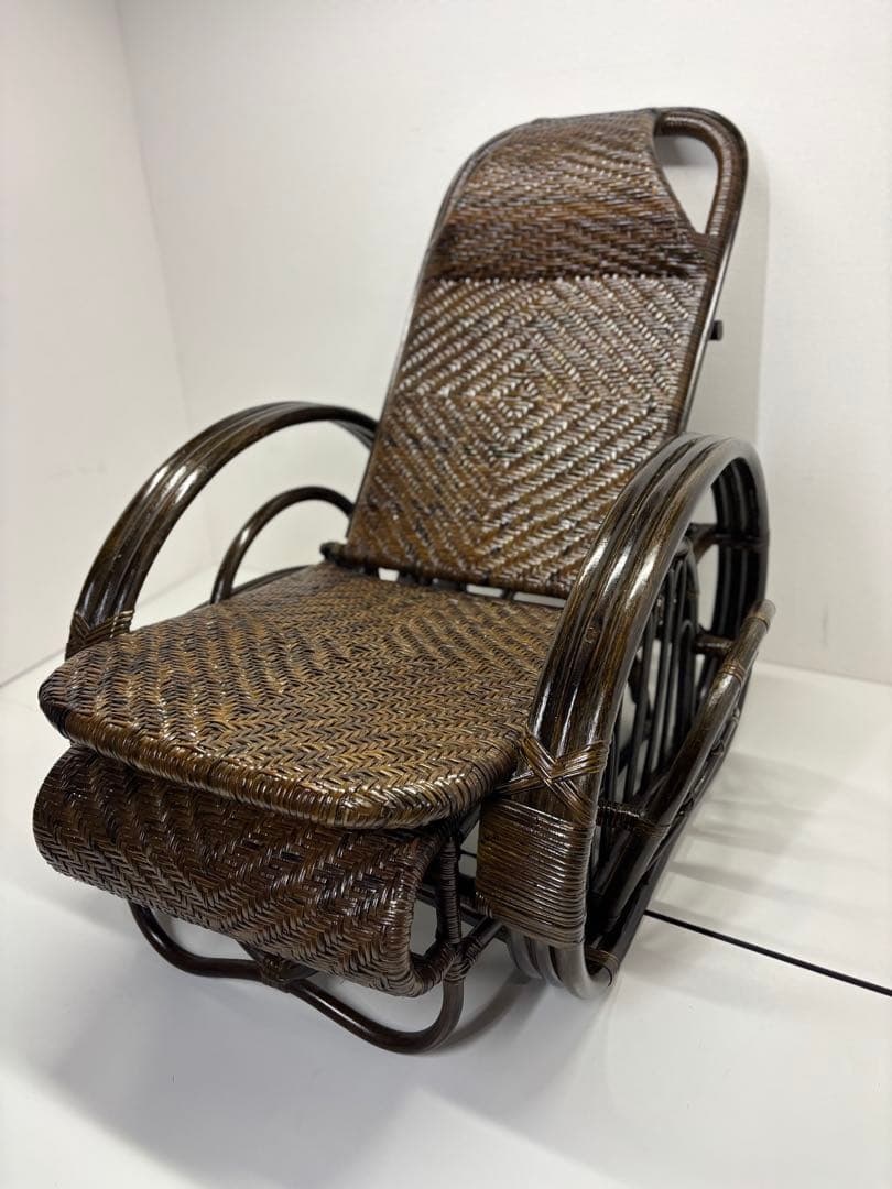 籐 三ツ折寝座椅子 ラタン マガジンラック フットレスト　座椅子