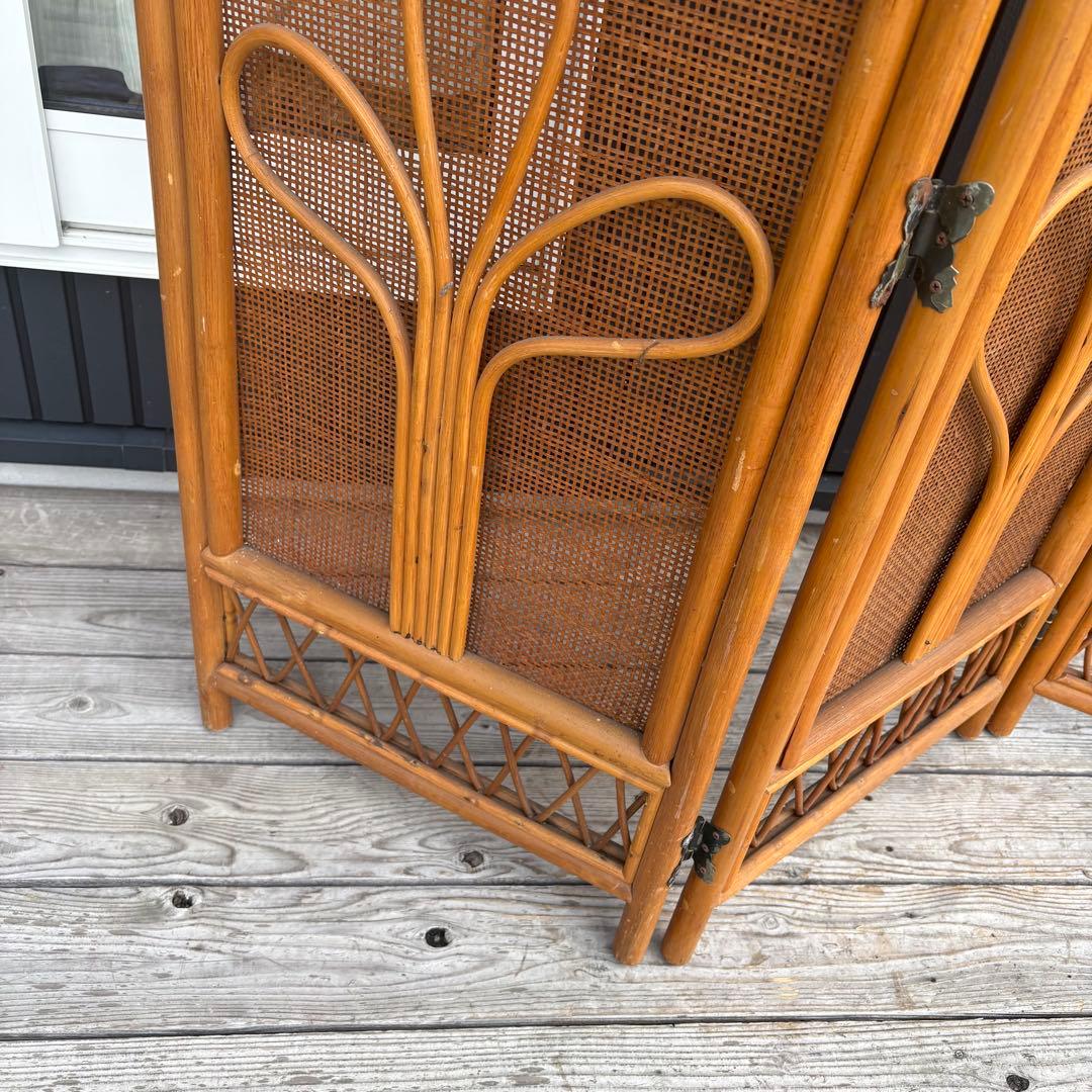 昭和レトロ エスニック 3連 ラタンパーテーション 間仕切り パーティション衝立