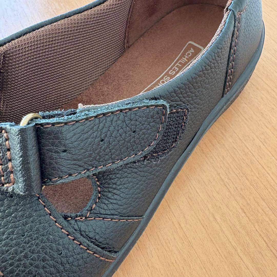 美品アキレスソルボ レザーストラップ コンフォートシューズ黒　ブラック　本革