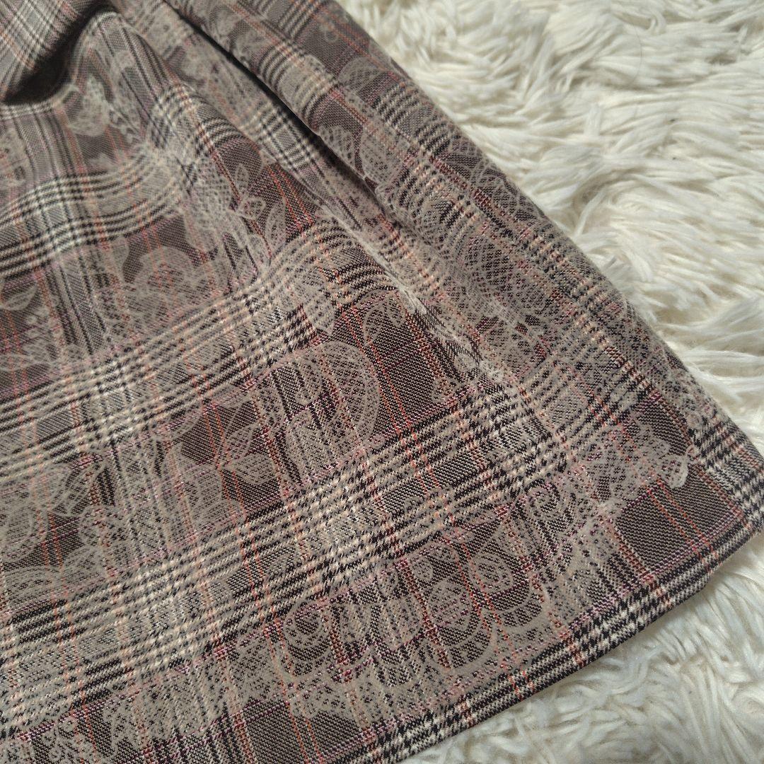 【美品♡希少46】ローズティアラ　チェック&刺繍パール　リボンフレアワンピース