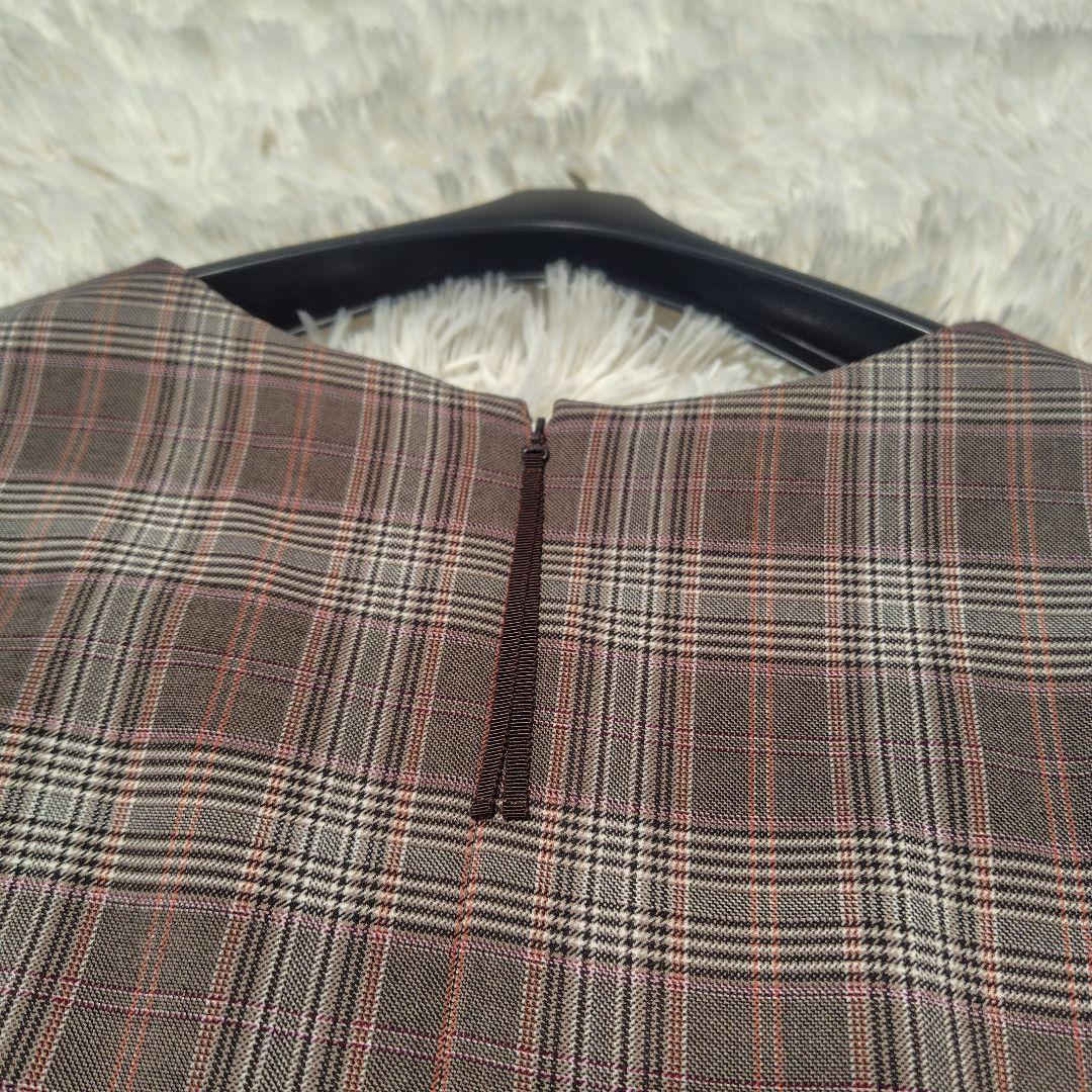 【美品♡希少46】ローズティアラ　チェック&刺繍パール　リボンフレアワンピース