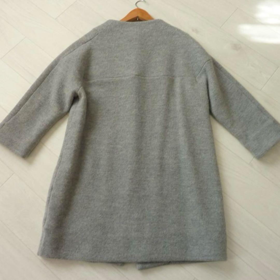 PICONE ピッコーネ ノーカラーウールコート 38 日本製 グレー 裏地総柄