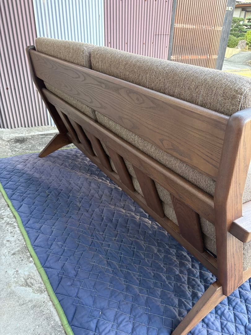 美品 ナガノインテリア 3Pソファ 天然木 LC048