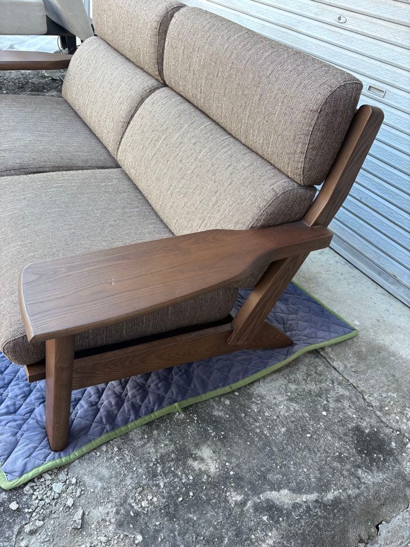 美品 ナガノインテリア 3Pソファ 天然木 LC048