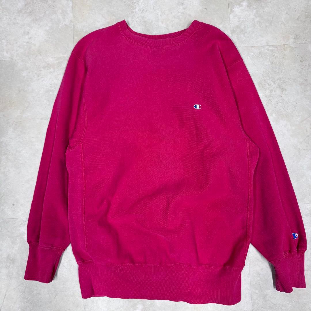 90s チャンピオン リバースウィーブ 目有り ピンク XL 無地