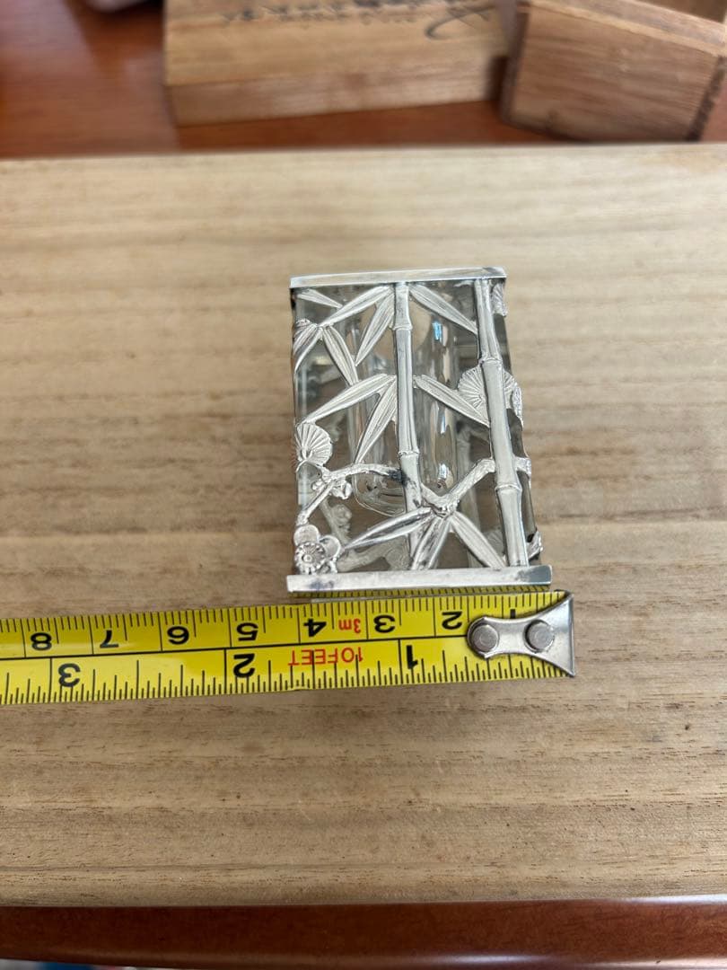 時代 昭和レトロ 銀製 極上細工硝子 松竹梅楊枝入れ 箱付き在銘175g