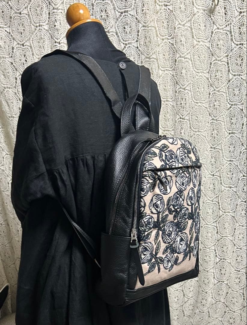 5909A ミナペルホネンハーフハンドメイドリュック　 rosy ピンクベージュ