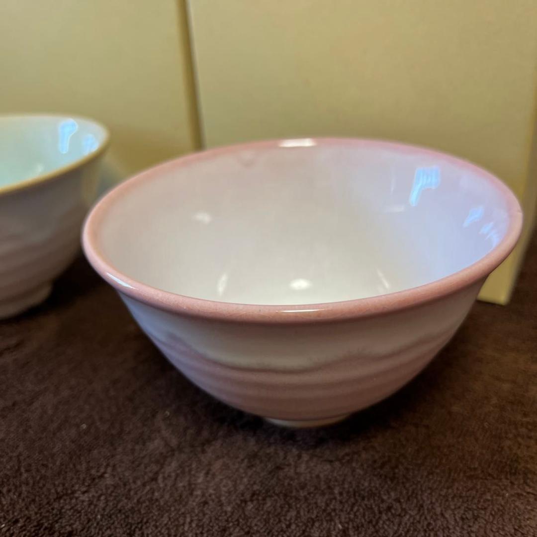 新品　萩焼　天龍窯　飯茶碗　ソライロ、モモイロのペア
