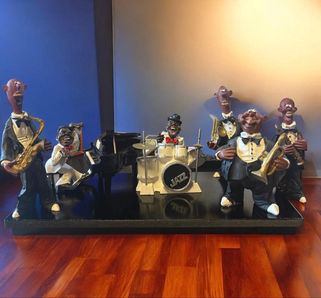 フィギュア 黒人ジャズバンド　台座付き7点セット